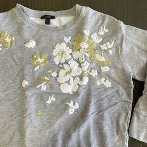 J.Crew Gray Floral Embroidered Sweatshirt